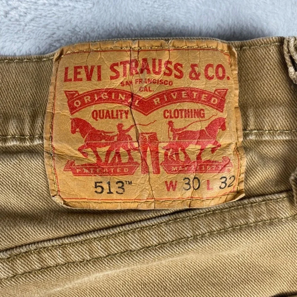 Levis Jeans Mens 28x31 Brown Tan 513 Slim Straight Distressed Western Denim